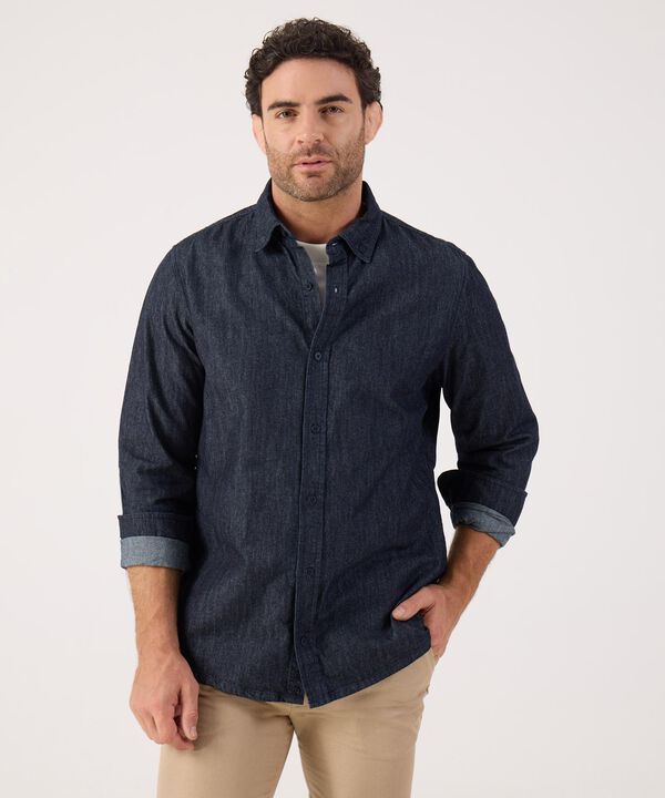 Camisa Regular Tono Azul Oscuro image number null